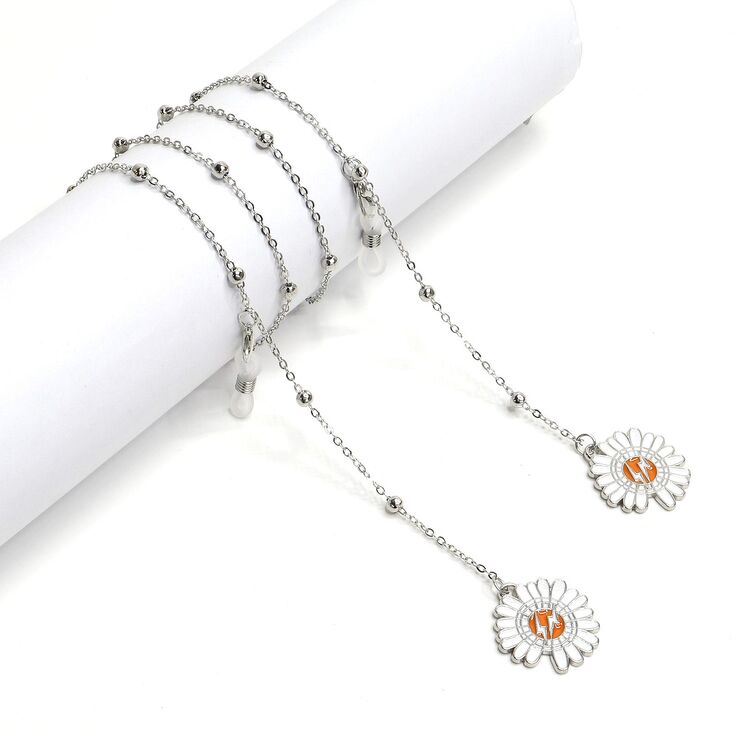 Silver-colored metal non-slip chain, with daisy and beads, for glasses and masks GL1040