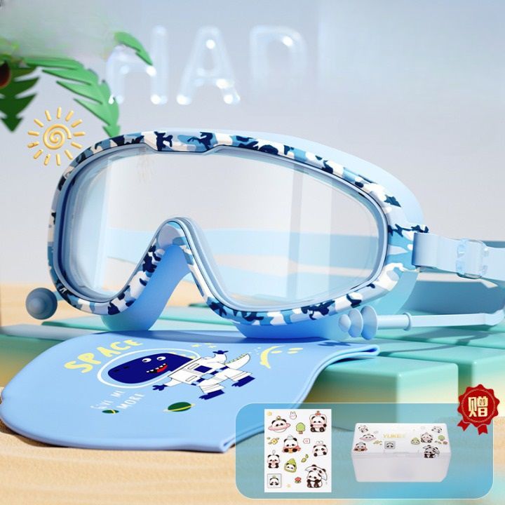 Swimming waterproof anti-fog goggles for kids, set with earplugs, box and cap, 2603-YU