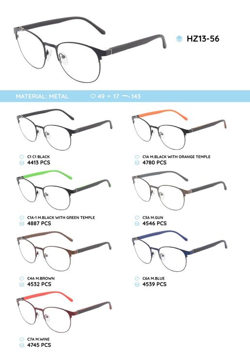 Metal frame with temples made of TR-90 material HZ13-56