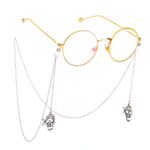 Silver-colored metal non-slip chain, with skull pendant, for glasses and masks GL473