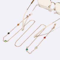 Gold-colored metal non-slip chain, with colored crystal and pearl, for glasses and masks GL1548