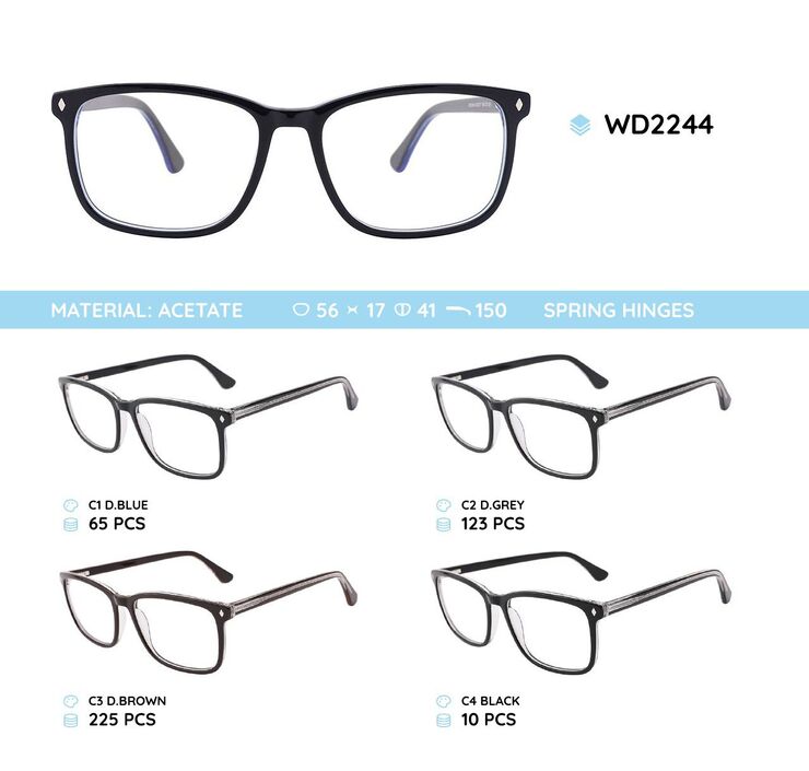 Plastic acetate eyeglasses frame with spring hinges WD2244