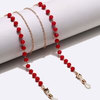 Gold-colored metal non-slip chain, with red crystal, for glasses and masks GL1482