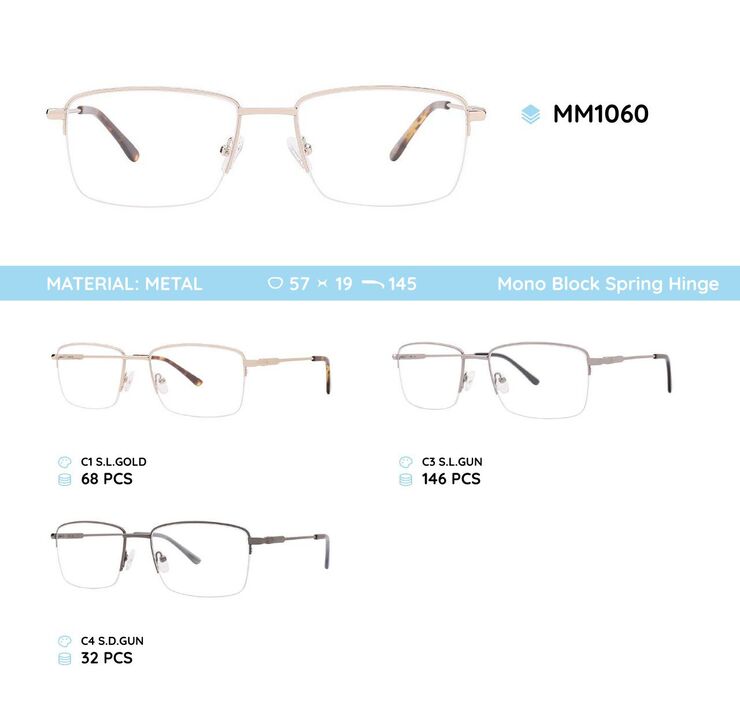 Nylor metal men's frame for glasses with spring hinges MM1060