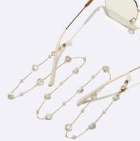 Gold-colored metal non-slip chain, with crystal heart and pearl, for glasses and masks GL1700