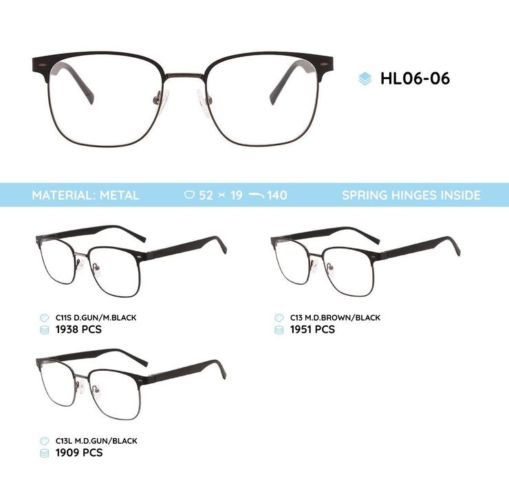 Металлическая оправа с дужками из материала TR-90 со встроенным флексом HL06-06