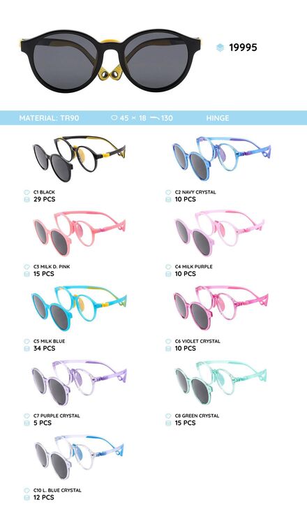 TR-90 plastic frames for kids with a sun protection clip-on 19995