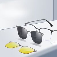 Оправа металлическая с защитой от синего света + 2 магнитные солнцезащитные насадки (клипон) 7655-GT