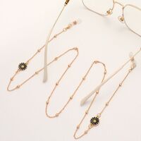 Gold-colored metal non-slip chain, with black chamomile and beads, for glasses and masks GL1857