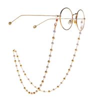 Gold-colored metal non-slip chain, with gold and frosted pearl balls, for glasses and masks GL989