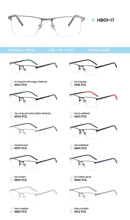 Металлическая оправа с дужками из материала TR-90 HB09-17