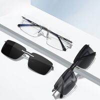 Metal rimless men's frame + magnet sunshade clip-on 7202-2-GT