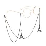 Black-colored metal non-slip chain, with pendant towr eiffel, for glasses and masks GL859