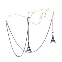 Black-colored metal non-slip chain, with pendant towr eiffel, for glasses and masks GL859