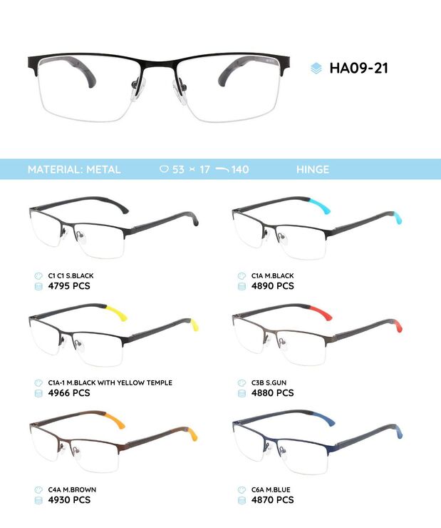 Металлическая оправа с дужками из материала TR-90 с гнущимся наконечником HA09-21