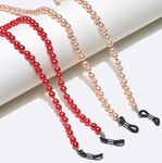 Metal non-slip chain, 2 piece set with gold and red pearl, for glasses and masks GM112