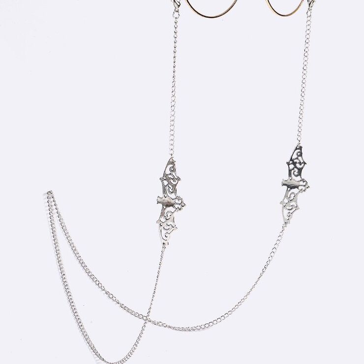 Silver-colored metal non-slip chain, with a bat, for glasses and masks GL842-2