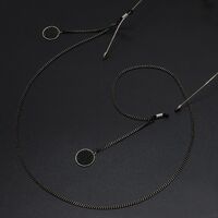 Black-colored metal non-slip chain, with pendant black round, for glasses and masks GL645