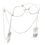 Silver-colored metal non-slip chain, with pendant leaves and multi-layer tassel, for glasses and masks GL585