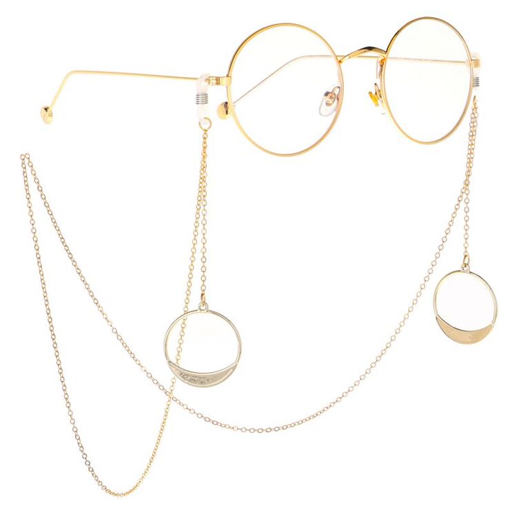 Gold-colored metal non-slip chain, with circle pendant, for glasses and masks GL005