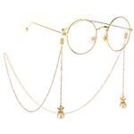 Gold-colored metal non-slip chain, with pendant crown and pearl, for glasses and masks GL244
