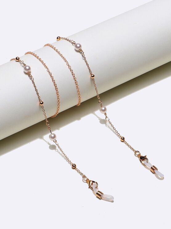 Металлическая нескользящая цепочка золотого цвета, с жемчугом и бусинами, для очков и масок GL947