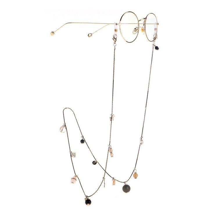 Gold-colored metal non-slip chain, with crystal, for glasses and masks GL1018