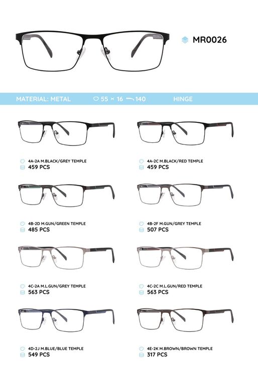 Металлическая оправа с дужками из материала TR-90 MR0026