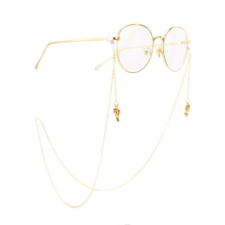 Gold-colored metal non-slip chain, with Christmas bow, for glasses and masks GA036