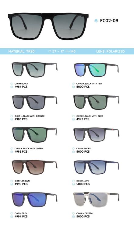 Солнцезащитные поляризационные очки в пластиковой оправе из TR90 FC02-09