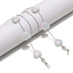 Metal non-slip chain silver, with pearl heart, for glasses and masks GS062