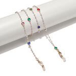 Gold-colored metal non-slip chain, with colored glass and pearl, for glasses and masks GL1542