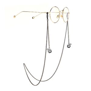 Black-colored metal non-slip chain, with pendant rabbit, for glasses and masks GL980