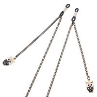 Black-colored metal non-slip chain, with owl, for glasses and masks GL290