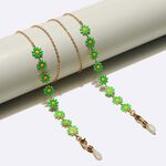 Gold-colored metal non-slip chain, with green daisy, for glasses and masks GL1647