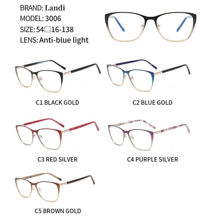 Protective metal glasses with anti-blue light lenses Landi LD3006