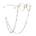 Gold-colored metal non-slip chain, with round beads gold and jelly colors, for glasses and sweater GL987