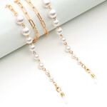 Gold-colored metal non-slip chain, with white pearl, for glasses and masks GL1949