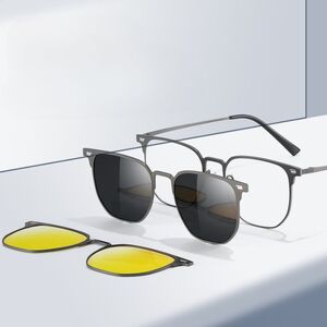 Оправа металлическая с защитой от синего света + 2 магнитные солнцезащитные насадки (клипон) 7031-GT