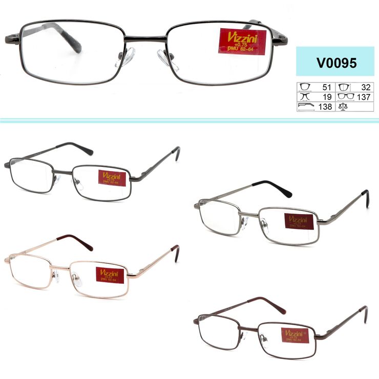 Очки в футляре тубус VIZZINI V0095, диоптрии +0,75 до +6,0 (шаг 0,25); -1,00 до -6,00 (шаг 0,50)