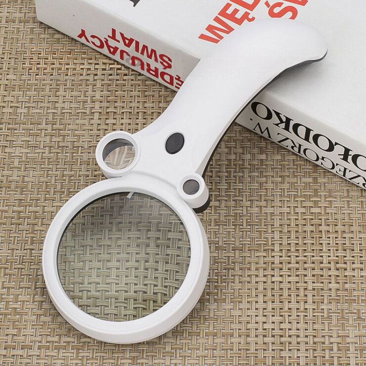 Magnifier with universal backlight, magnifying glass with handle 600600BH-XX, diameter 75 mm, magnification: 2,5X, 25X, 55X