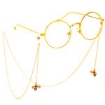 Gold-colored metal non-slip chain, with pendant bee with rhinestone, for glasses and masks GL373