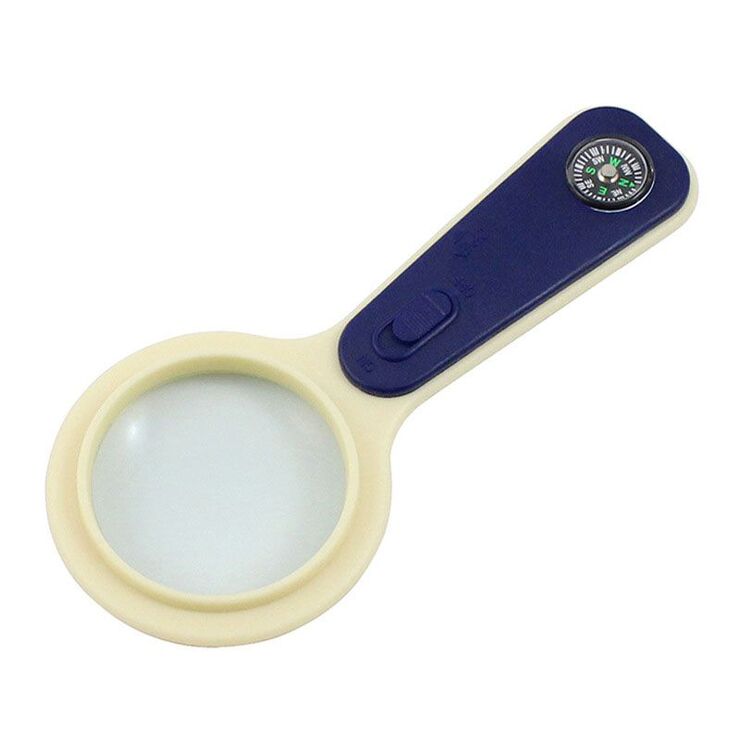 Magnifier with universal backlight and compass, magnifying glass with handle 1066-XX, diameter: 50 mm, magnification: 5X