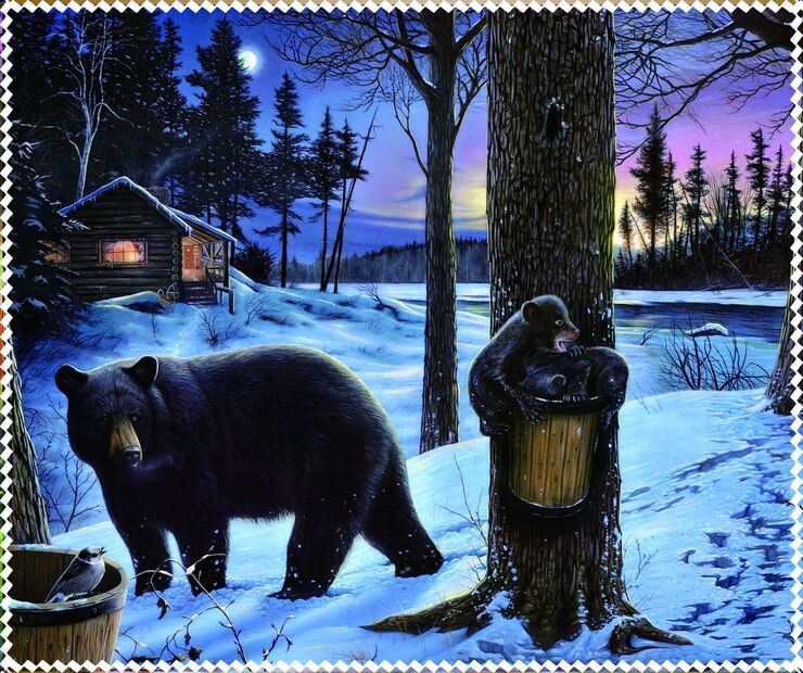 Patterned glasses napkin, microfiber material, individually wrapped МЕДВЕДИ И ЗИМА, 17.5*14.5 cm