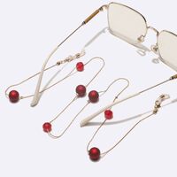 Metal non-slip chain, with red frosted beads and crystal, for glasses and masks GL1729