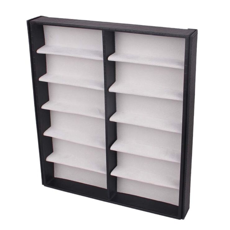 Glasses and frames holder display with 12 slots and cover, artificial leather