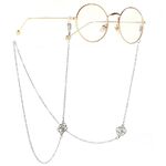 Silver-colored metal non-slip chain, with rose flower, for glasses and masks GL062