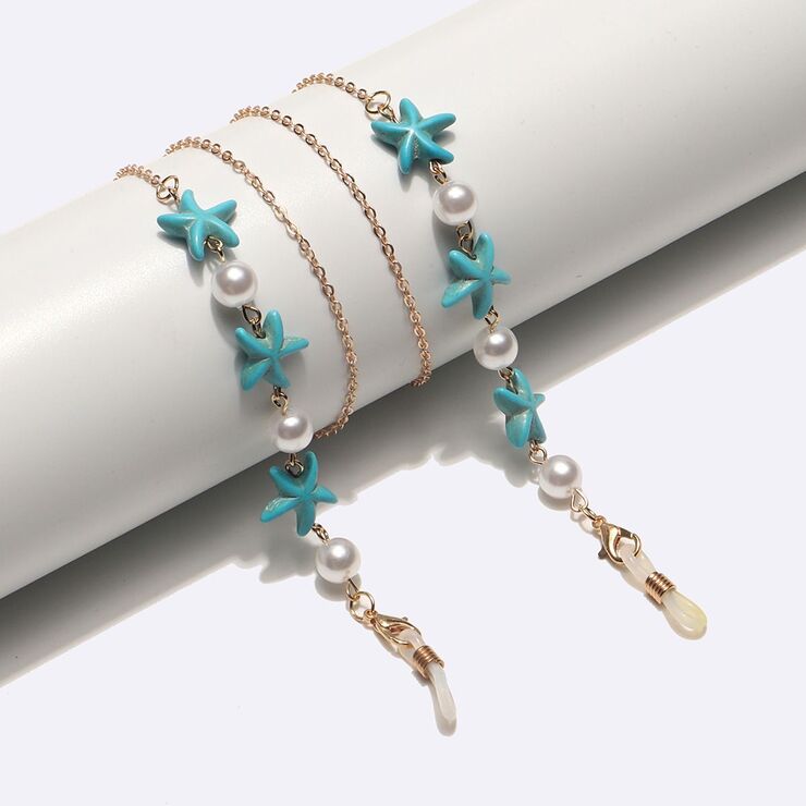 Gold-colored metal non-slip chain, with starfish and pearl, for glasses and masks GL1739