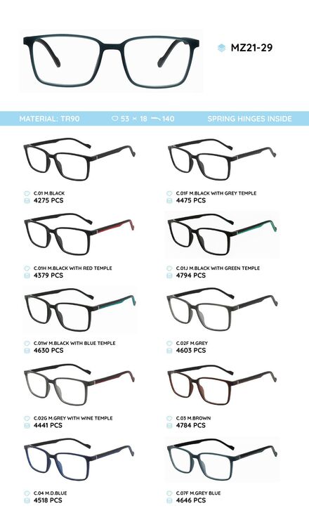TR-90 plastic frames for glasses, with spring hinges MZ21-29