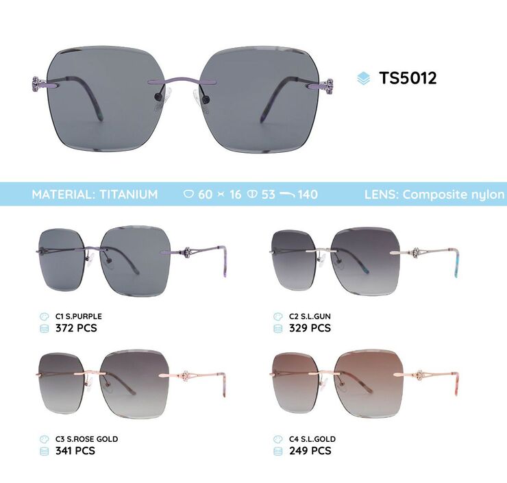 Titanium rimless frame polarized sunglasses TS5012